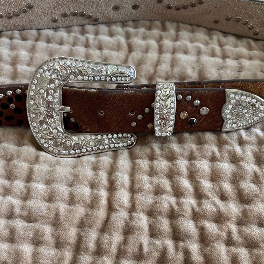 Studded Brown Leather Belt with Silver Buckle